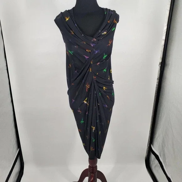 NEW Alexander McQueen SZ XS Black Butterfly Ruched Cocktail Dress 2012 Bodycon - Picture 2 of 12